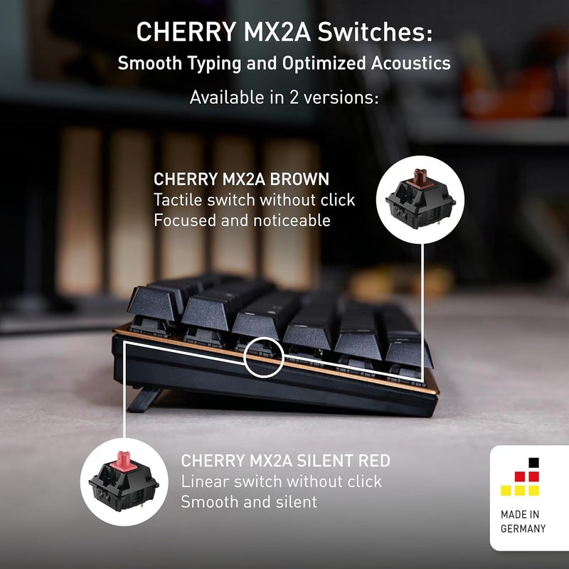 Cherry KC 200 MX Mechanical Office Keyboard with New MX2A switches. Modern Design with Metal Plate Frame. (Bronze W/MX2A Brown Switch) - Image 4